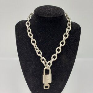 Authentic Louis Vuitton Padlock w/Unbranded Stainless Steel Plated Silver Chain
